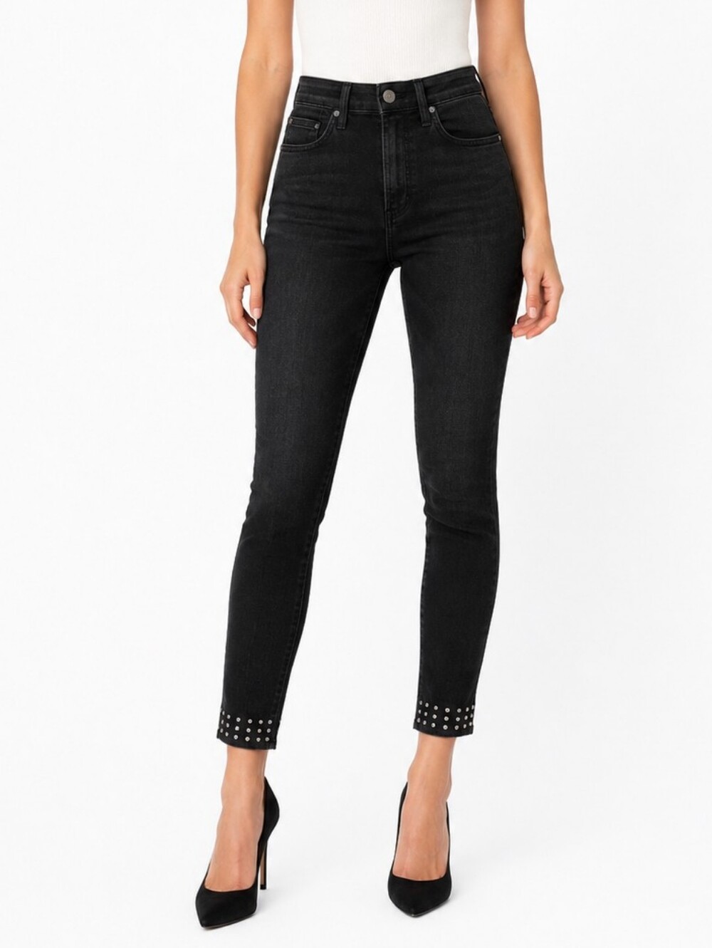 Citizens of‎ Humanity Rocket Ankle High Rise Skinny Jeans Black Stud Hem 29